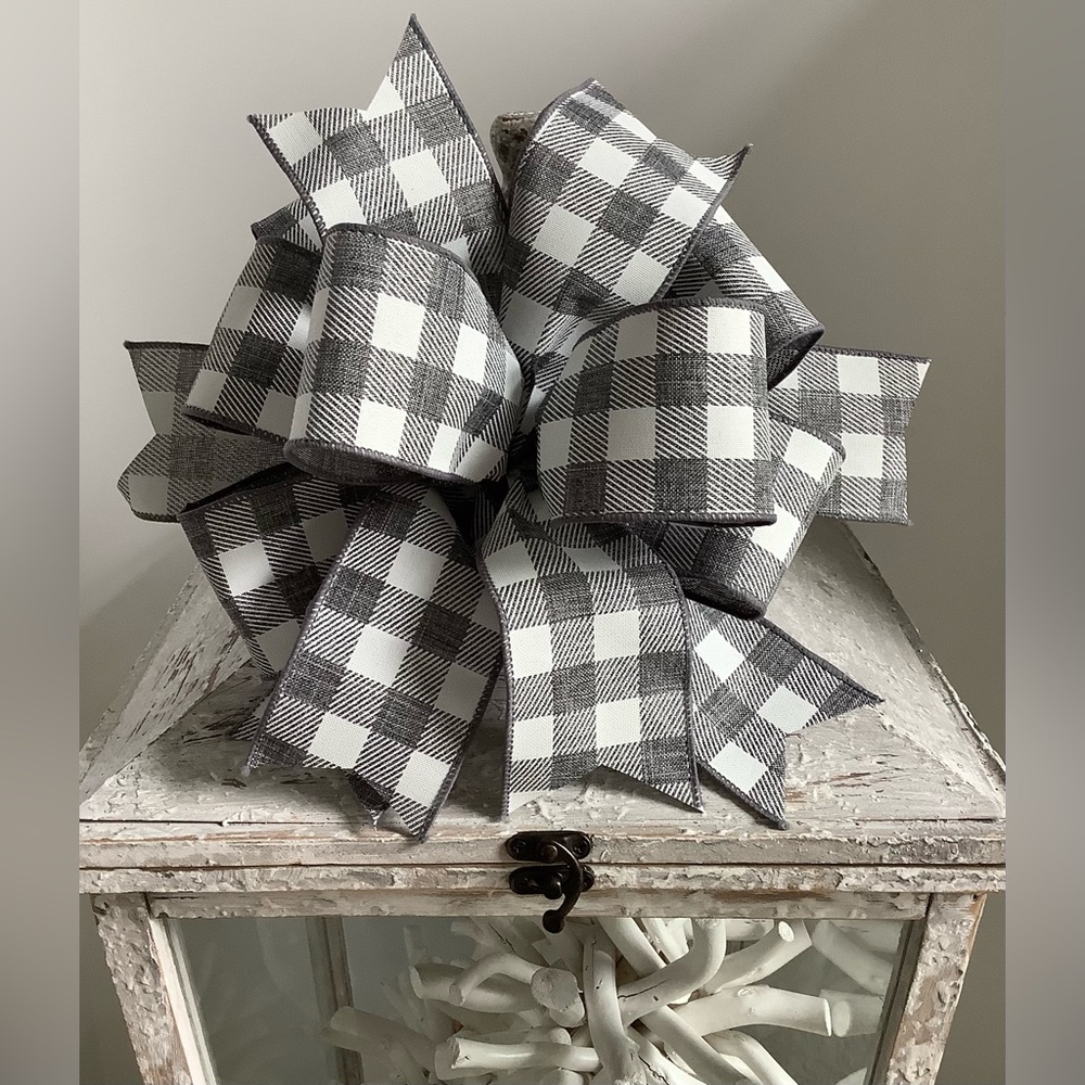 Gray & White Checked Bow, Wreath Bow, Wreath Accent, Lantern Bow, & Everyday Bow